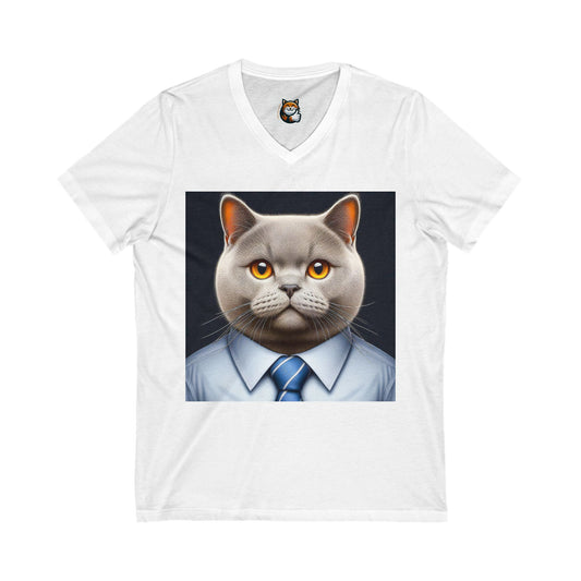 British Shorthair Unisex Jersey Short Sleeve V-Neck Tee