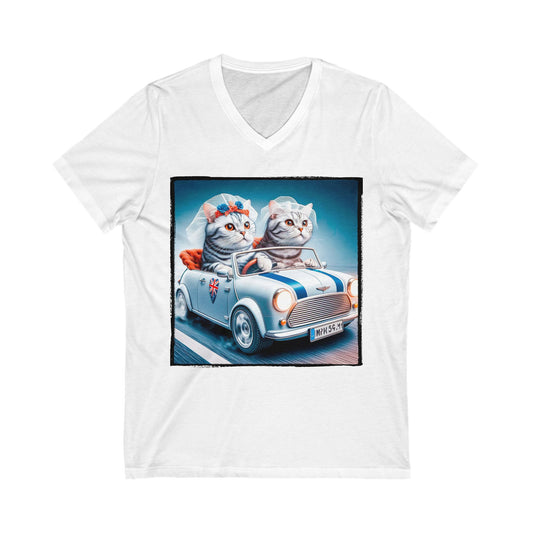 Wacky American Shorthair Unisex Jersey Short Sleeve V-Neck Tee