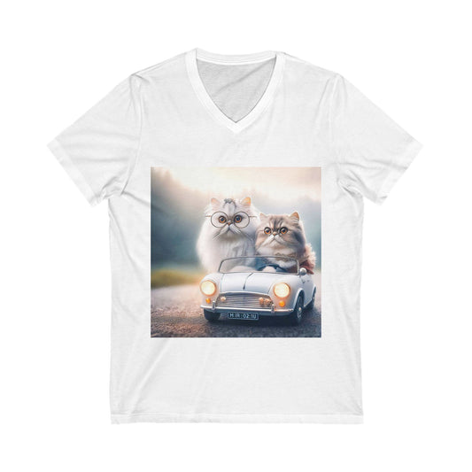 Wacky Persian Cat Unisex Jersey Short Sleeve V-Neck Tee