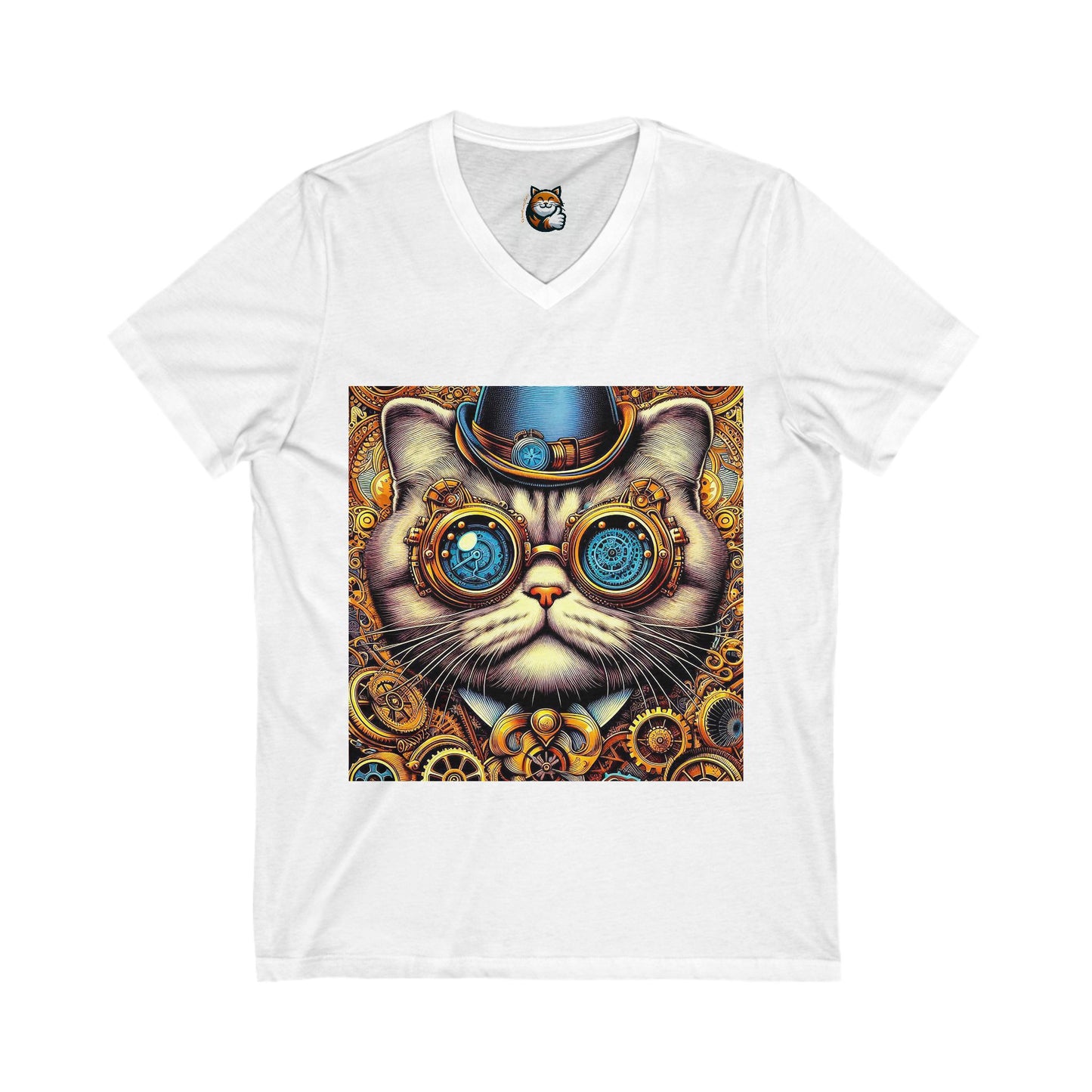 Scottish Fold Cat steam punk  Sleeve V-Neck Tee