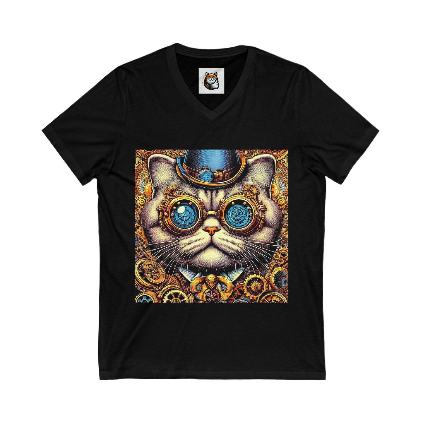 Scottish Fold Cat steam punk  Sleeve V-Neck Tee