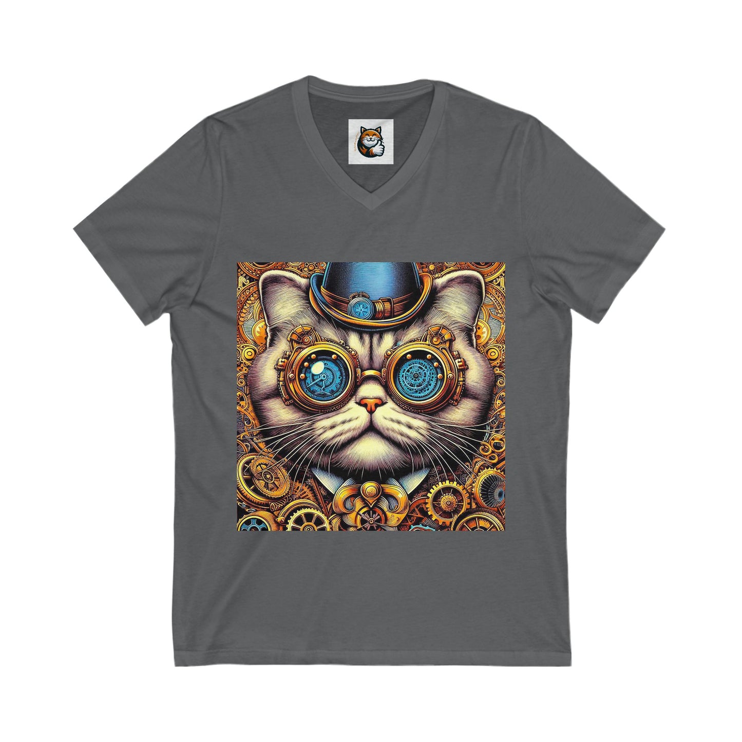 Scottish Fold Cat steam punk  Sleeve V-Neck Tee