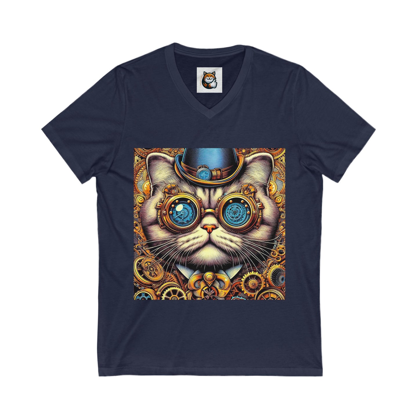 Scottish Fold Cat steam punk  Sleeve V-Neck Tee