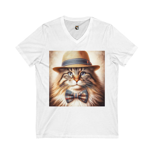 Norwegian Forest Cat Unisex Jersey Short Sleeve V-Neck Tee