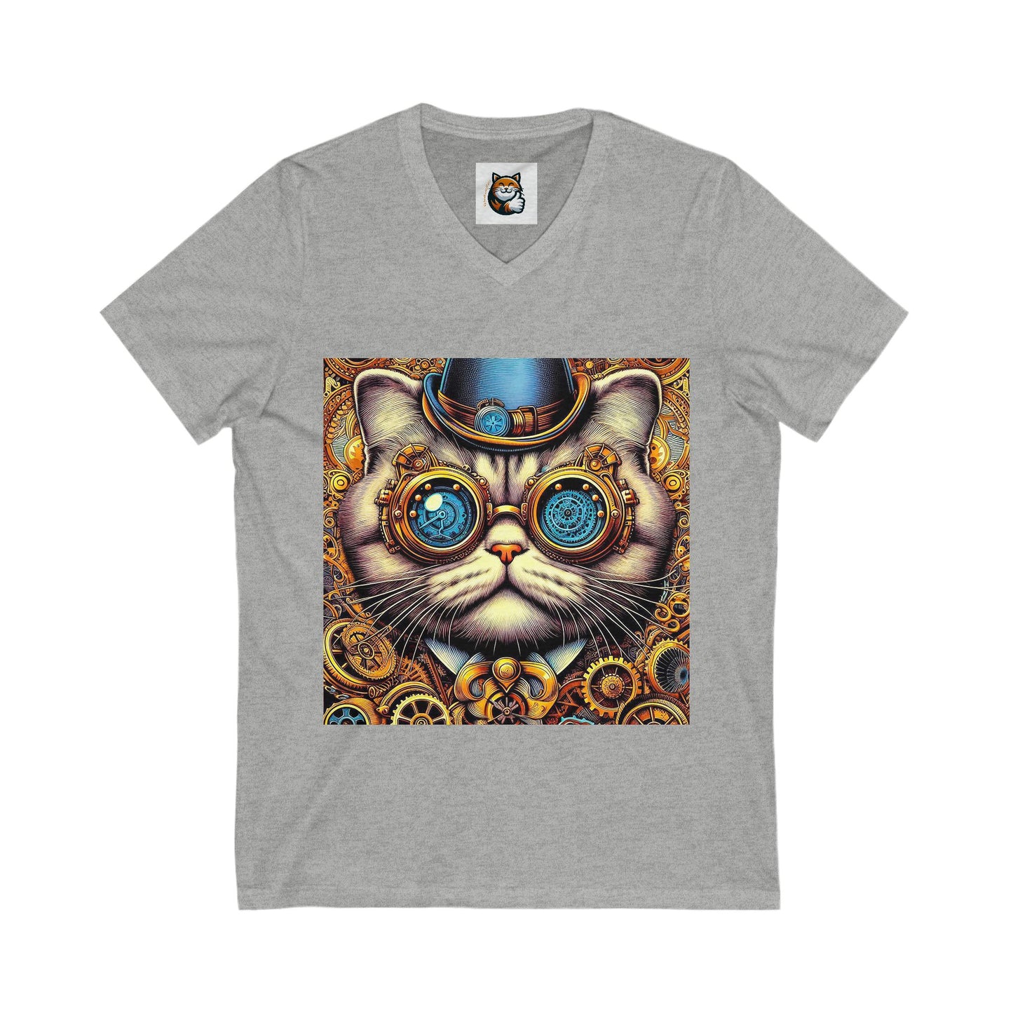 Scottish Fold Cat steam punk  Sleeve V-Neck Tee