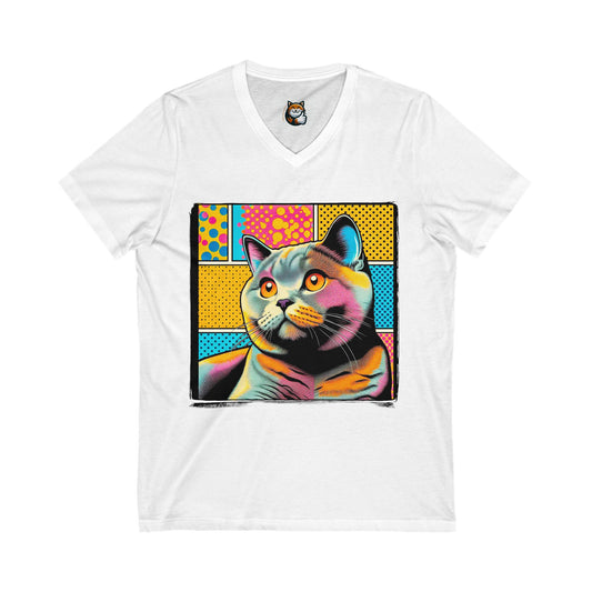 British Shorthair Unisex Jersey Short Sleeve V-Neck Tee