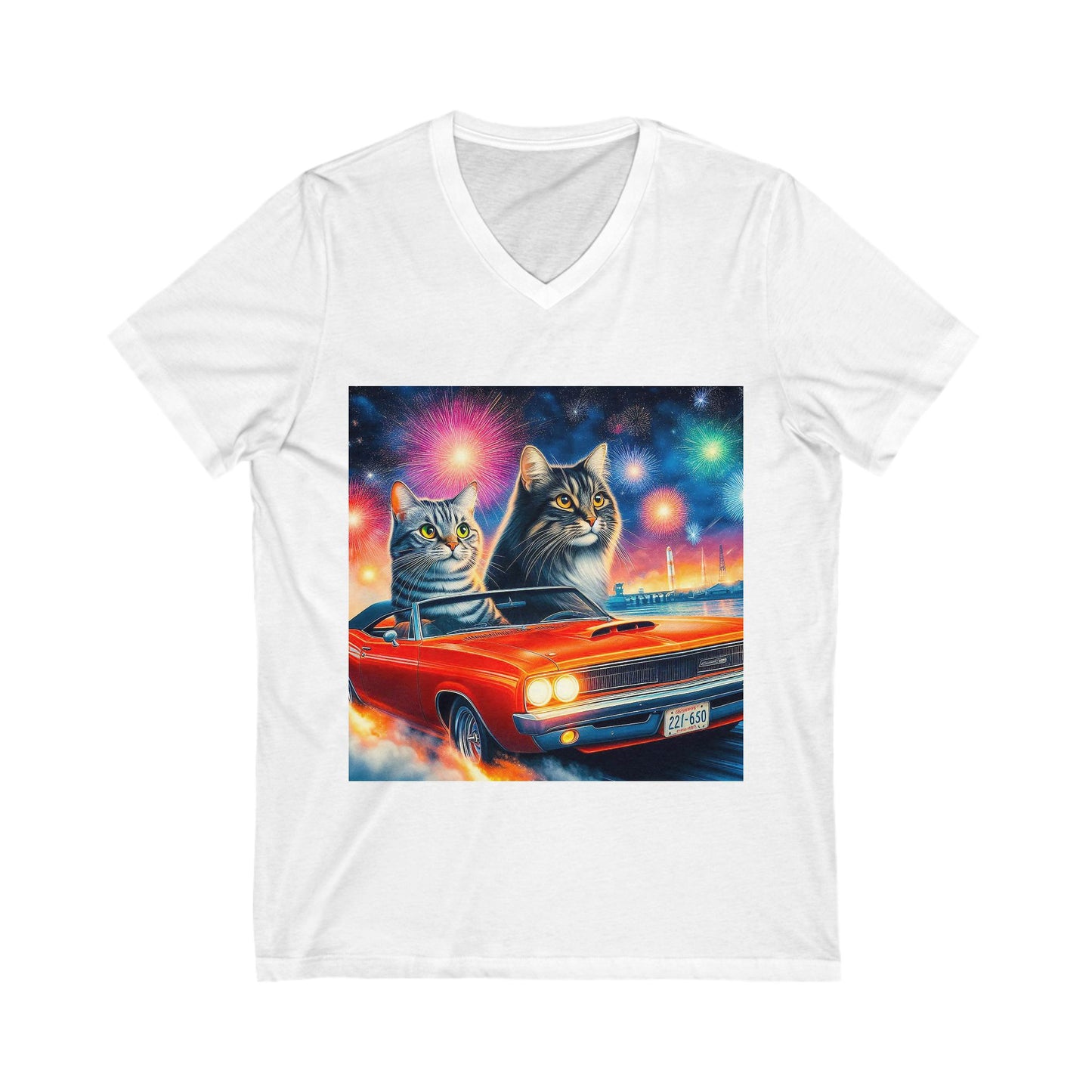 Wacky Domestic Cat Unisex Jersey Short Sleeve V-Neck Tee