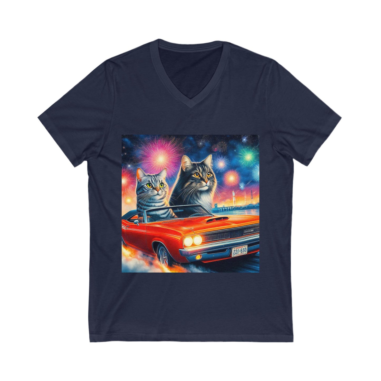 Wacky Domestic Cat Unisex Jersey Short Sleeve V-Neck Tee