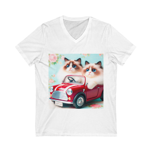 Wacky Ragdoll Cat Unisex Jersey Short Sleeve V-Neck Tee