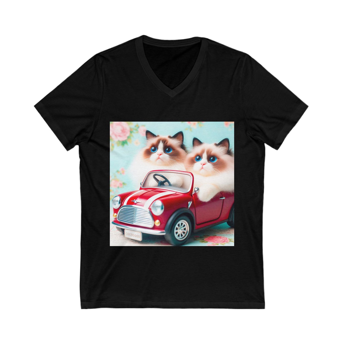 Wacky Ragdoll Cat Unisex Jersey Short Sleeve V-Neck Tee