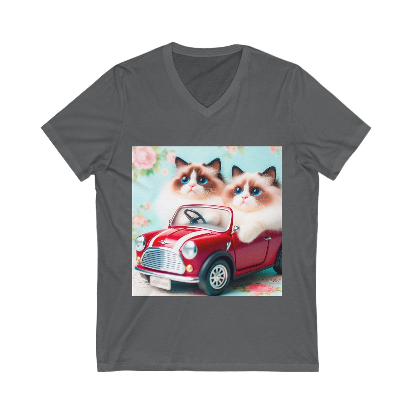 Wacky Ragdoll Cat Unisex Jersey Short Sleeve V-Neck Tee