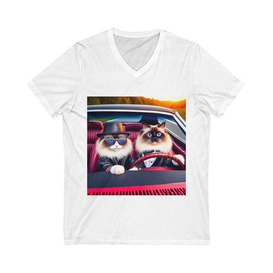 Wacky Ragdoll Cat Unisex Jersey Short Sleeve V-Neck Tee