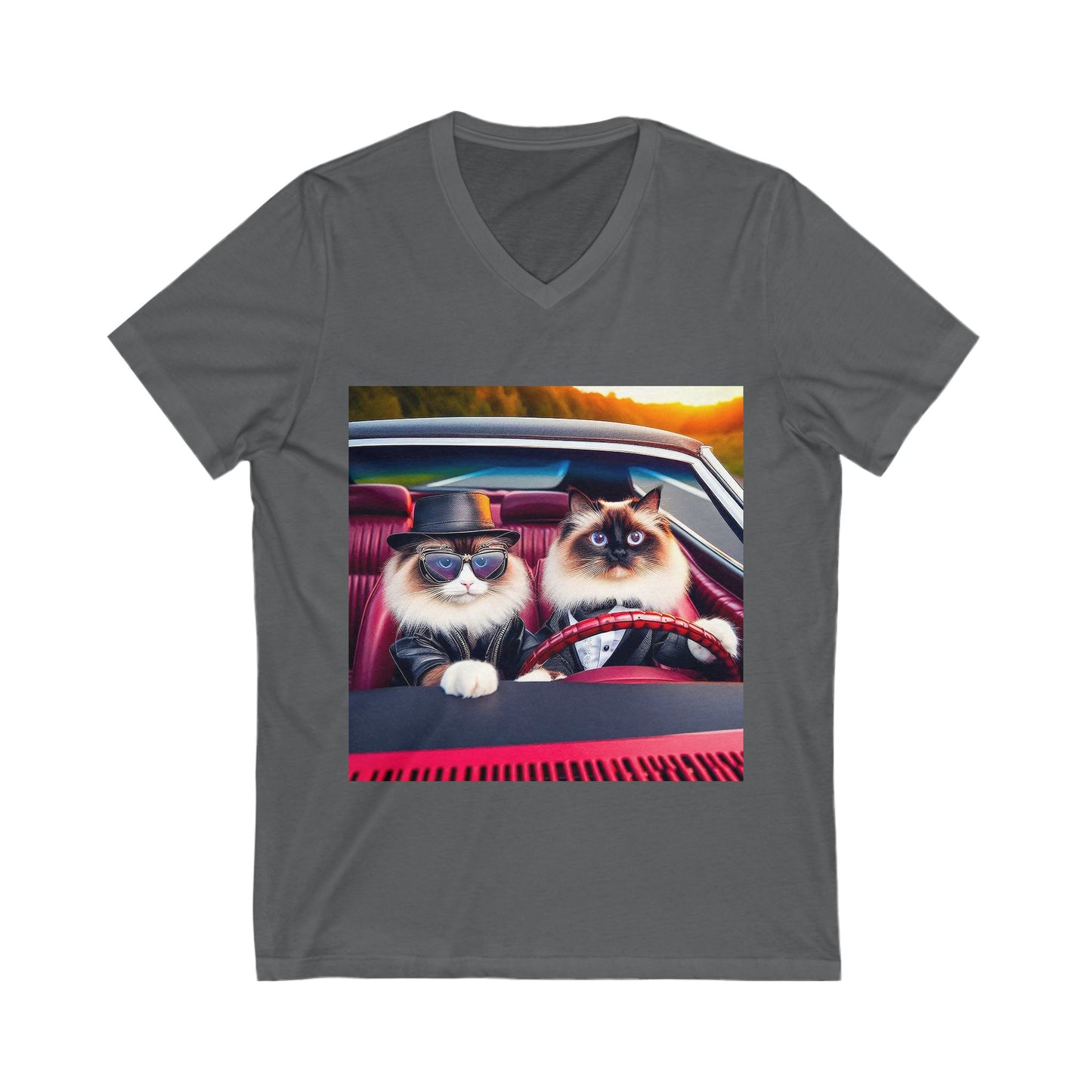 Wacky Ragdoll Cat Unisex Jersey Short Sleeve V-Neck Tee