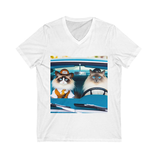 Wacky Ragdoll Cat Unisex Jersey Short Sleeve V-Neck Tee