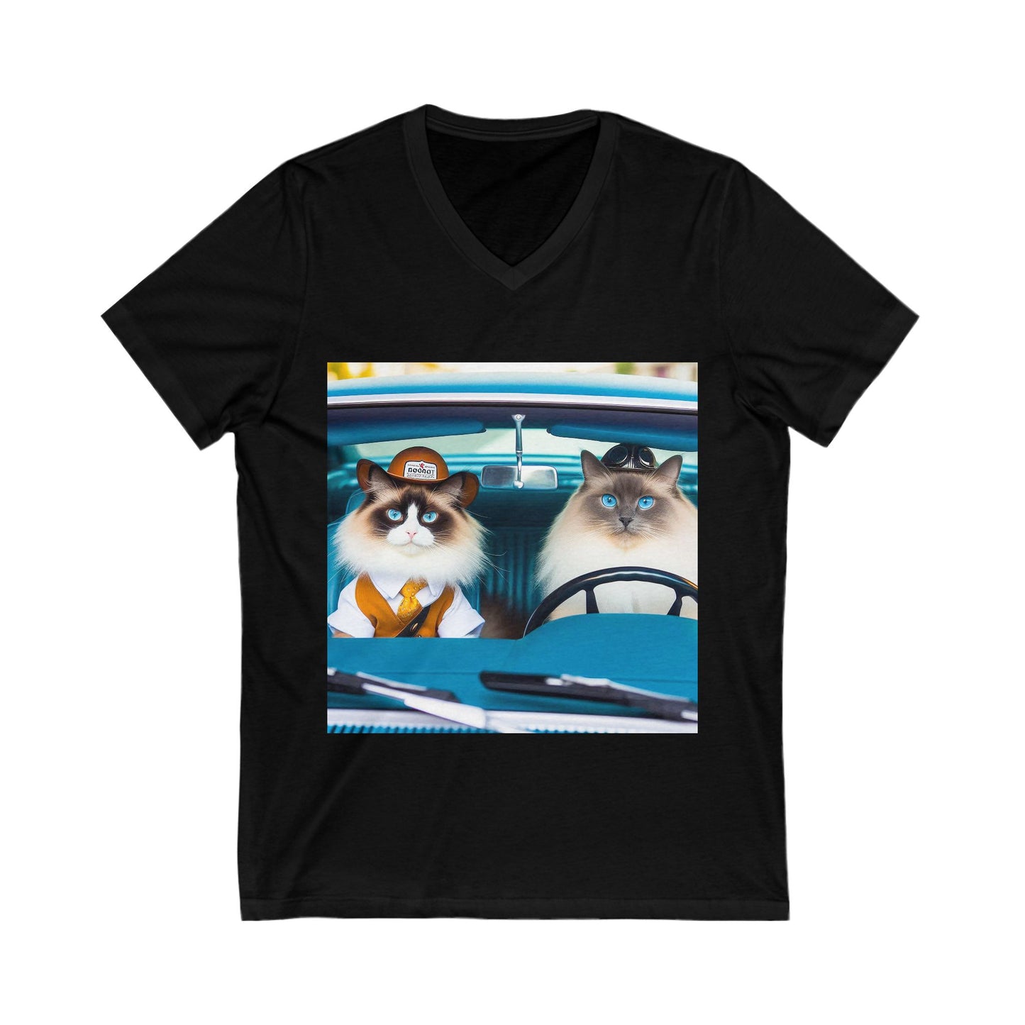 Wacky Ragdoll Cat Unisex Jersey Short Sleeve V-Neck Tee