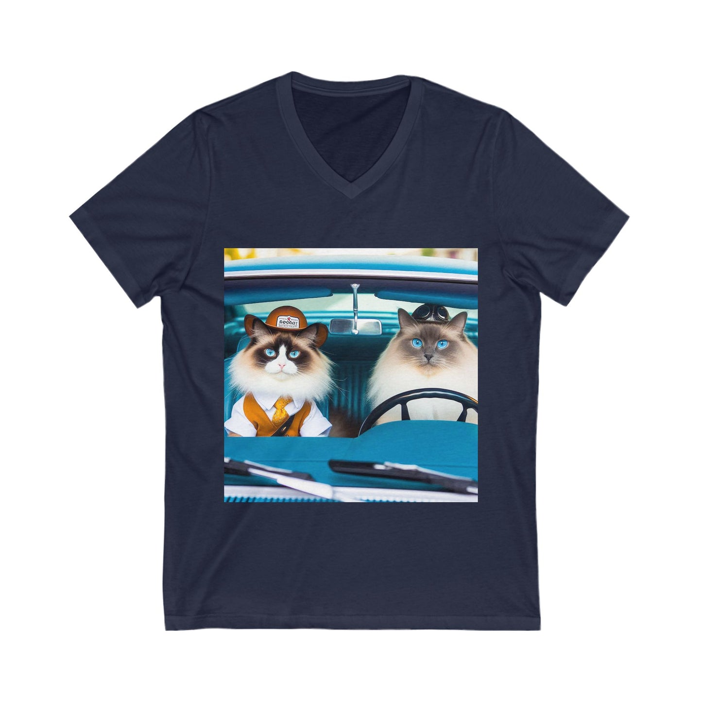 Wacky Ragdoll Cat Unisex Jersey Short Sleeve V-Neck Tee