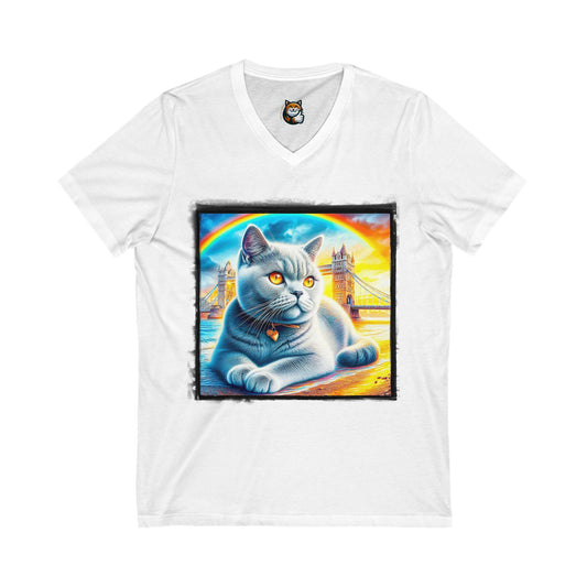 British Shorthair Unisex Jersey Short Sleeve V-Neck Tee