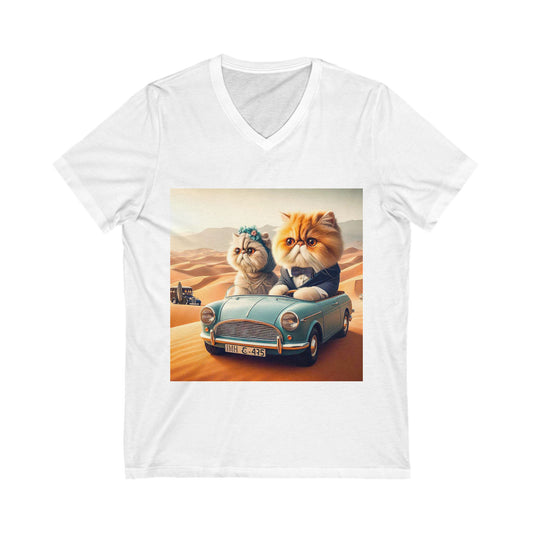 Wacky Persian Cat Unisex Jersey Short Sleeve V-Neck Tee