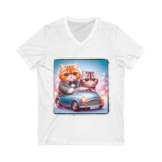 Wacky Exotic Shorthair Cat Unisex Jersey Short Sleeve V-Neck Tee