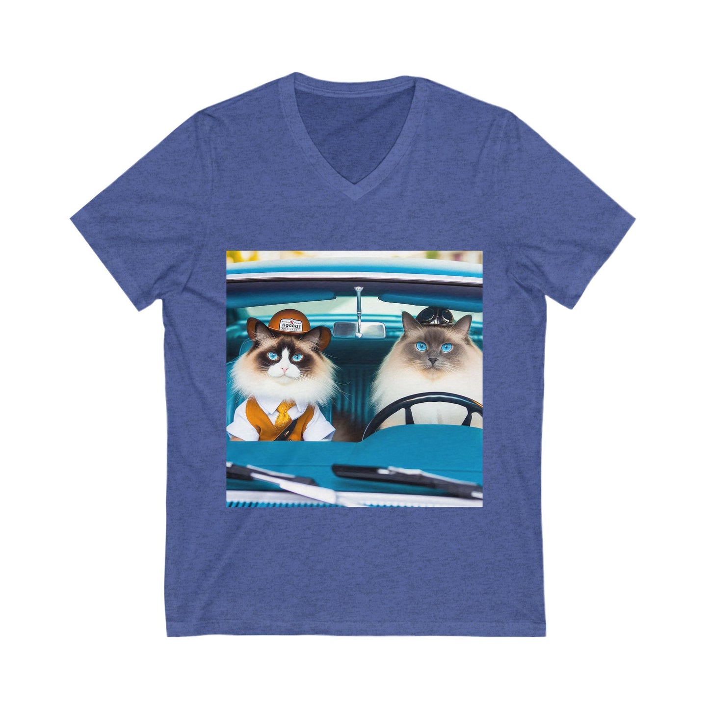 Wacky Ragdoll Cat Unisex Jersey Short Sleeve V-Neck Tee