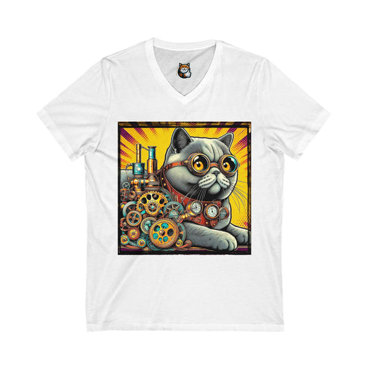 British Shorthair Unisex Jersey Short Sleeve V-Neck Tee