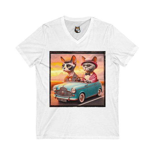 Wacky Devon Rex Cat Unisex Jersey Short Sleeve V-Neck Tee