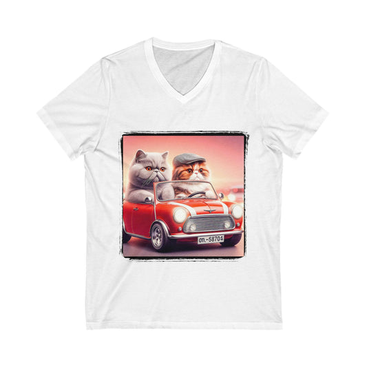 Wacky Exotic Shorthair Cat Unisex Jersey Short Sleeve V-Neck Tee