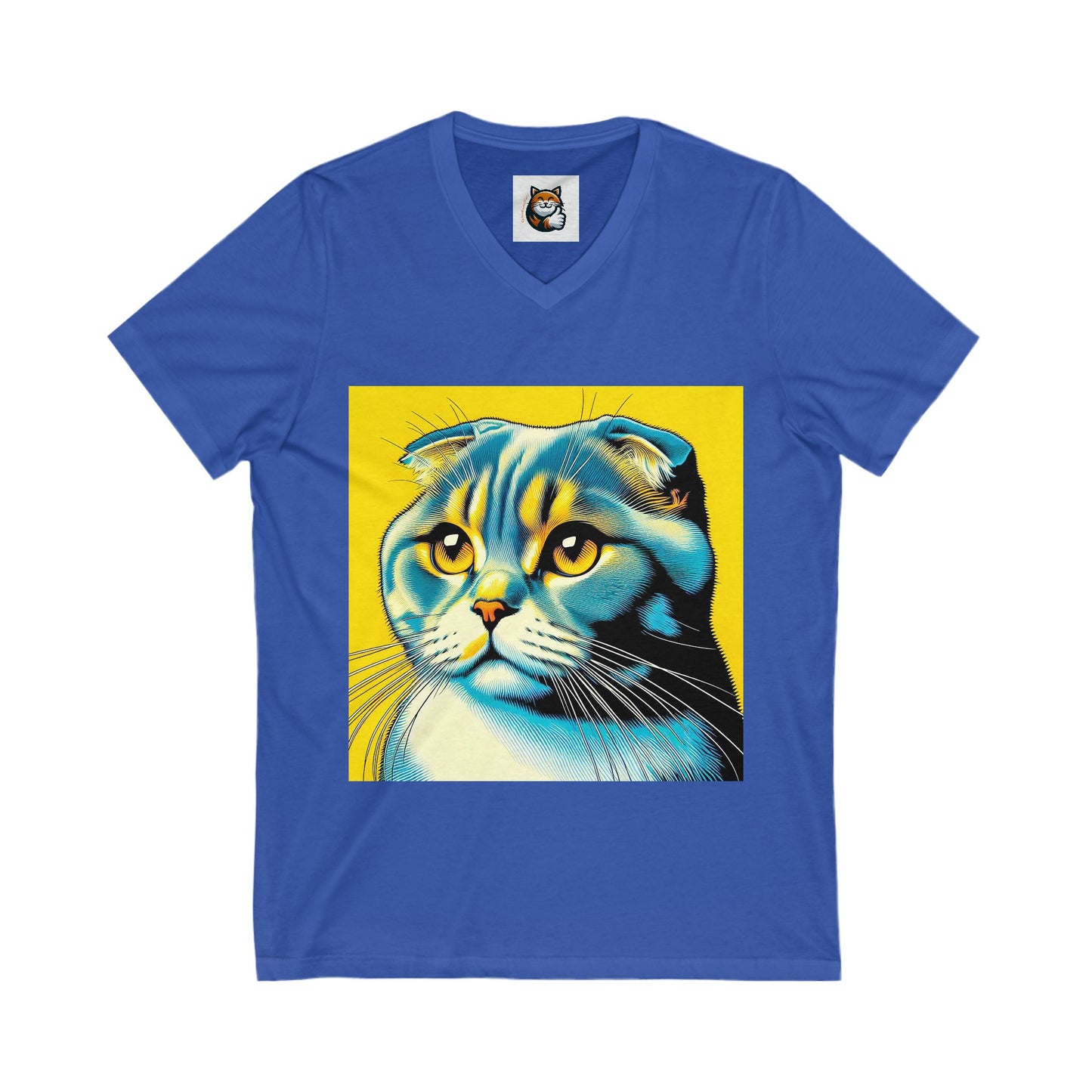 Scottish Fold Cat yellow and blue shirt