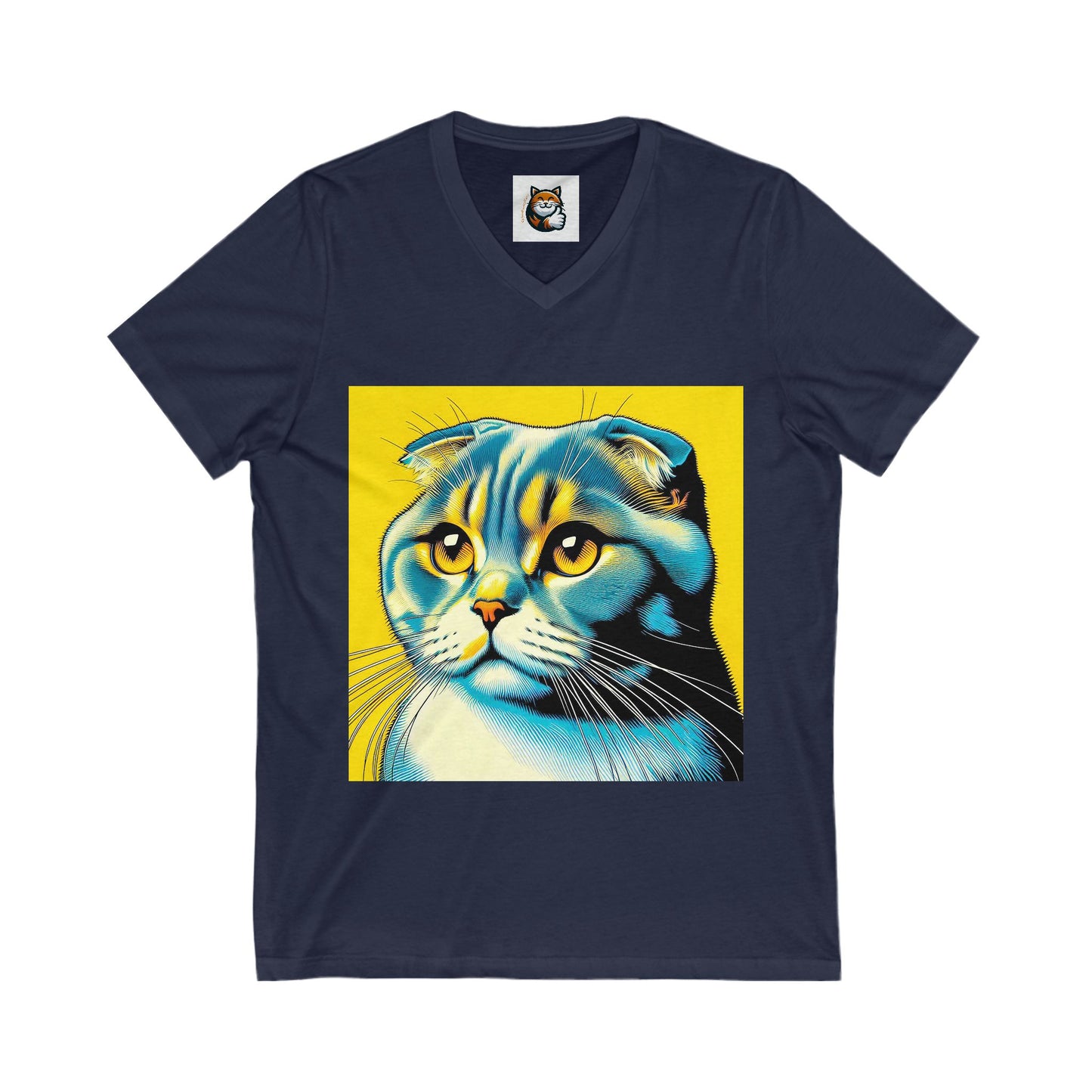 Scottish Fold Cat yellow and blue shirt