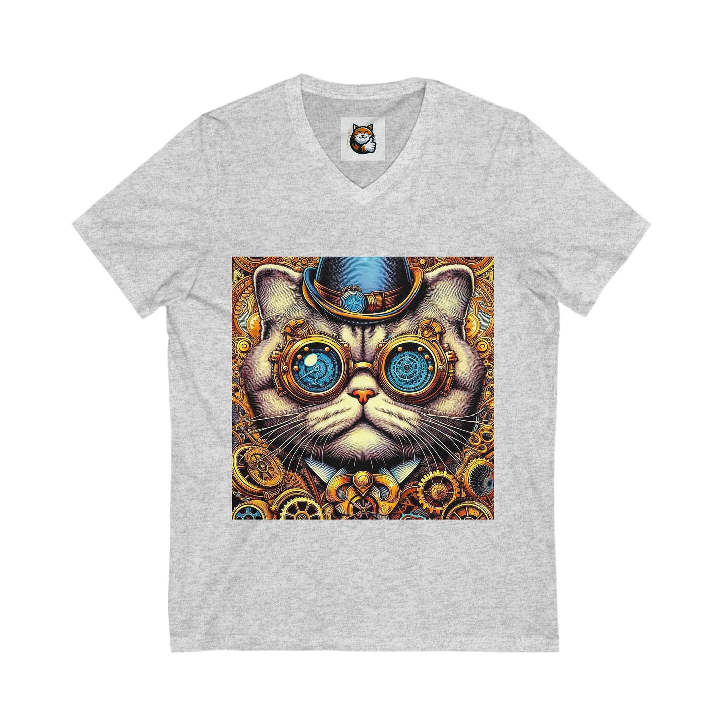 Scottish Fold Cat steam punk  Sleeve V-Neck Tee