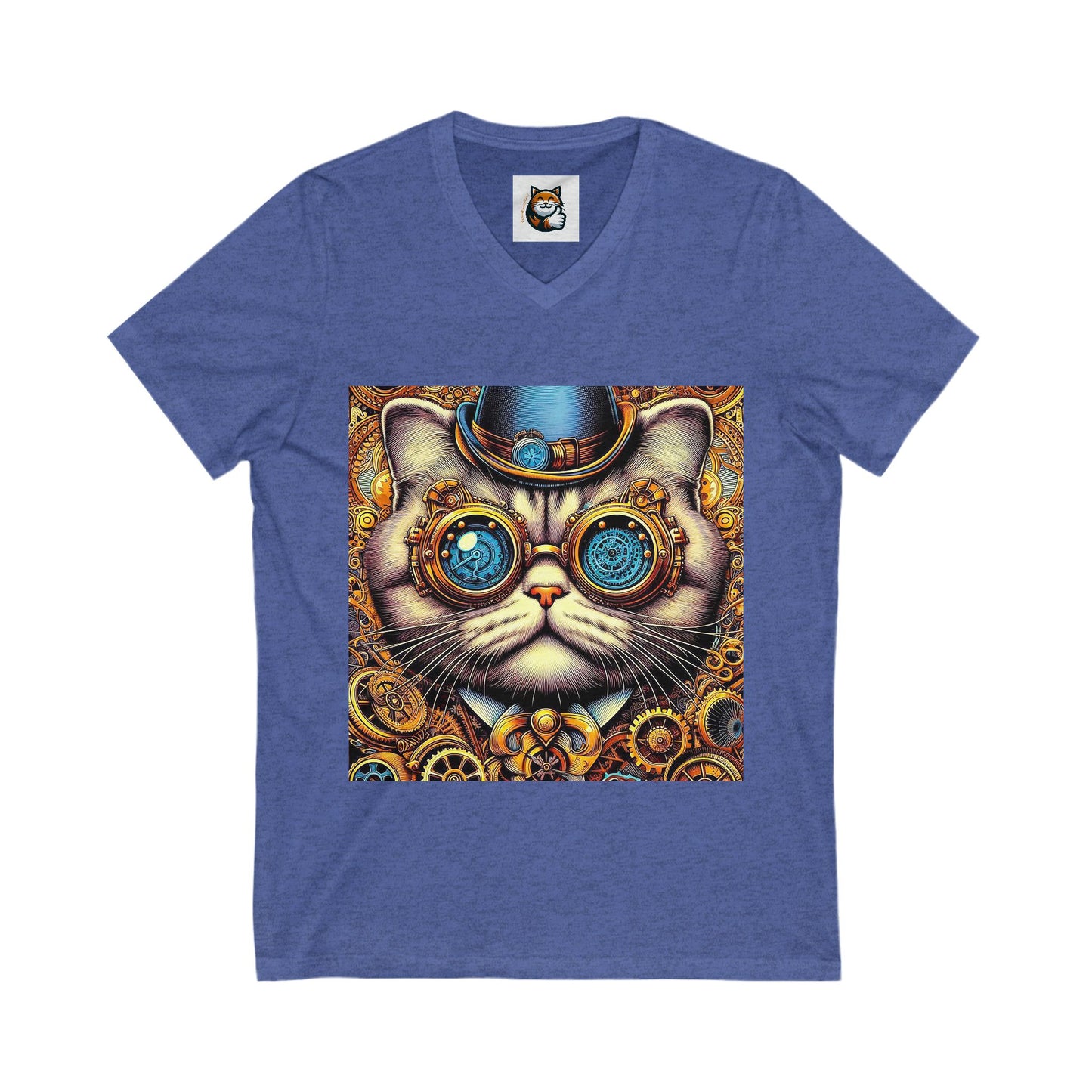 Scottish Fold Cat steam punk  Sleeve V-Neck Tee