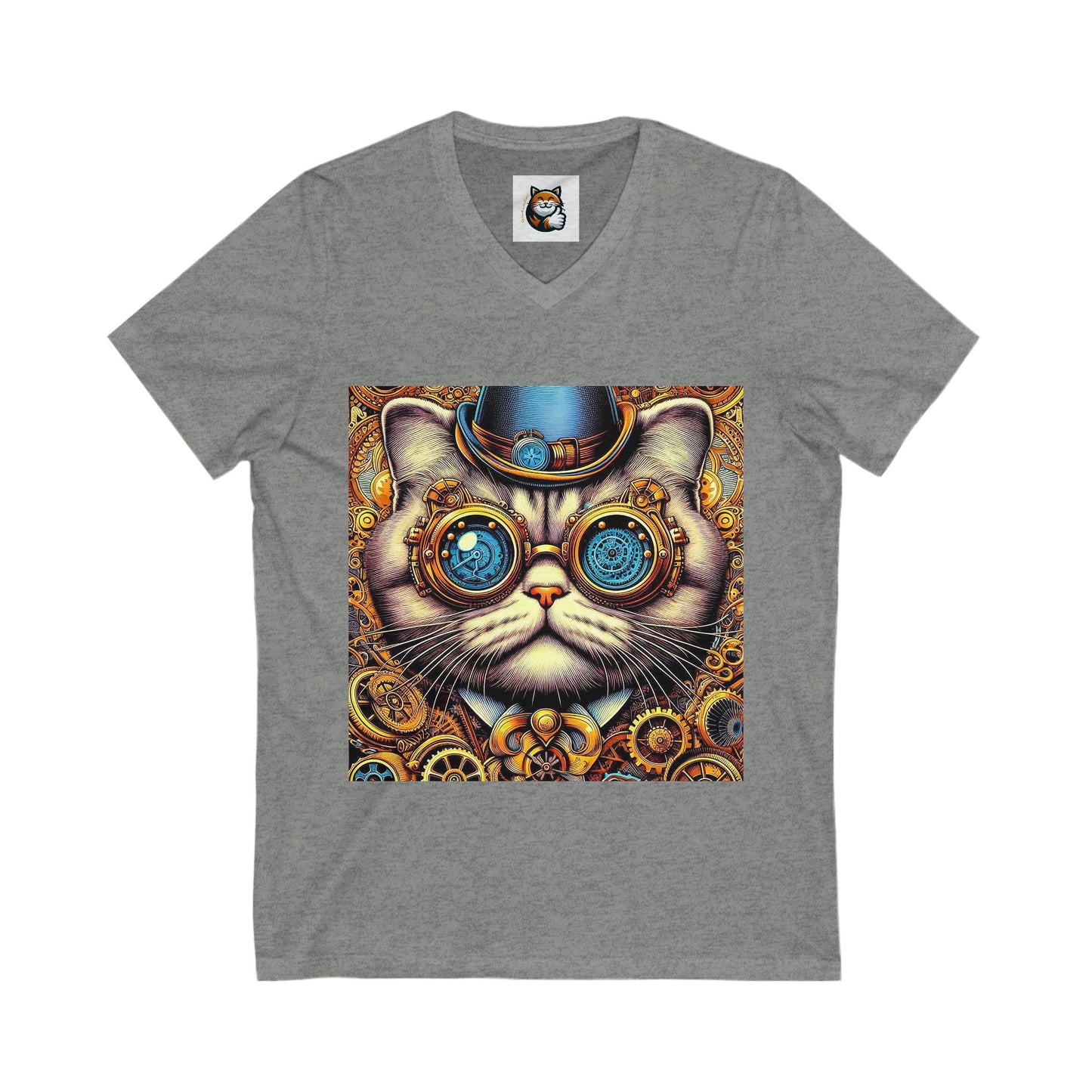 Scottish Fold Cat steam punk  Sleeve V-Neck Tee