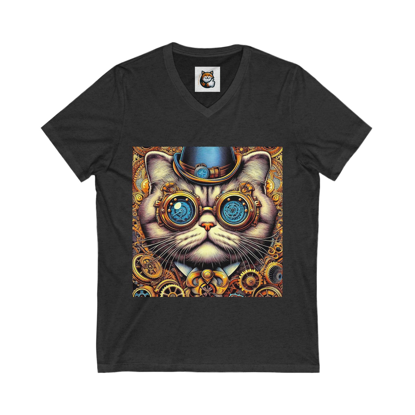 Scottish Fold Cat steam punk  Sleeve V-Neck Tee