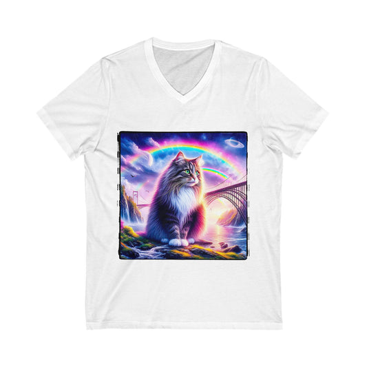 Norwegian Forest Cat Unisex Jersey Short Sleeve V-Neck Tee