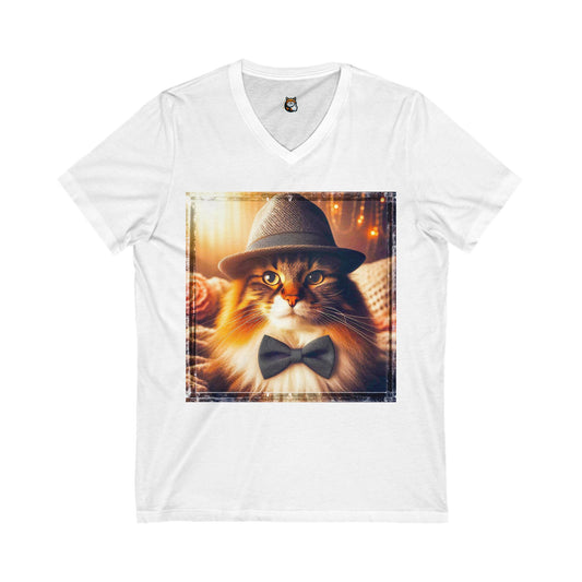 Norwegian Forest Cat Unisex Jersey Short Sleeve V-Neck Tee