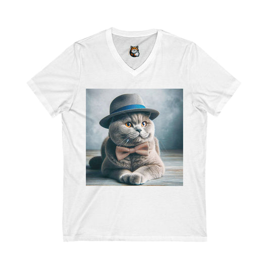 British Shorthair Unisex Jersey Short Sleeve V-Neck Tee