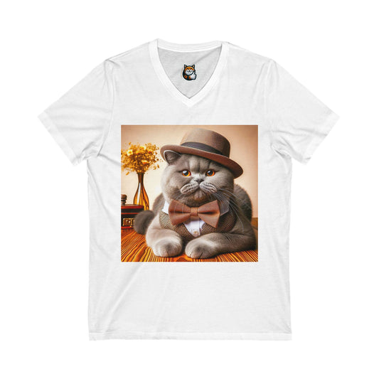 British Shorthair Unisex Jersey Short Sleeve V-Neck Tee