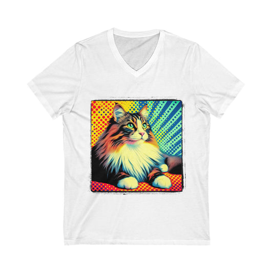 Norwegian Forest Cat Unisex Jersey Short Sleeve V-Neck Tee