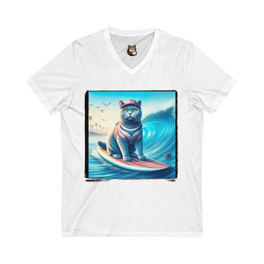 British Shorthair Unisex Jersey Short Sleeve V-Neck Tee