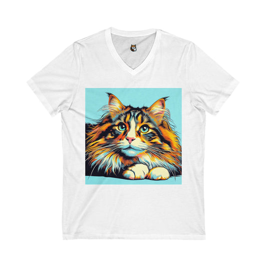 Norwegian Forest Cat Unisex Jersey Short Sleeve V-Neck Tee