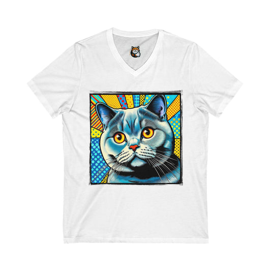 British Shorthair Unisex Jersey Short Sleeve V-Neck Tee