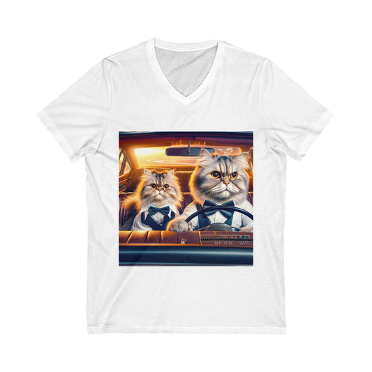 Wacky Persian Cat Unisex Jersey Short Sleeve V-Neck Tee