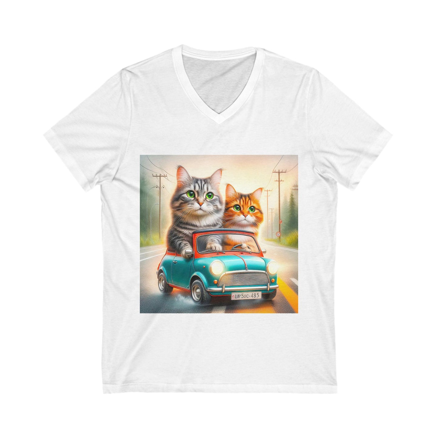 Wacky Domestic Cat Unisex Jersey Short Sleeve V-Neck Tee