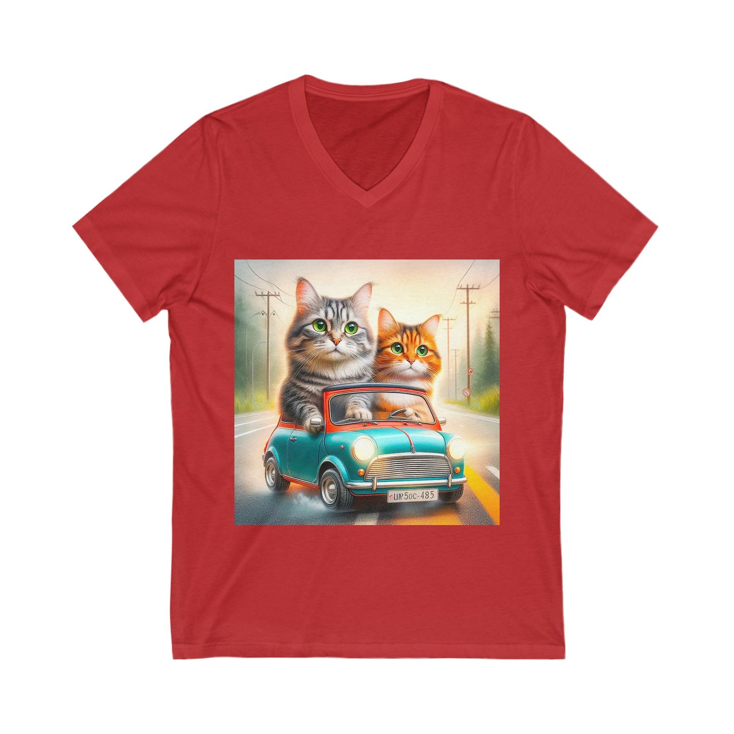 Wacky Domestic Cat Unisex Jersey Short Sleeve V-Neck Tee