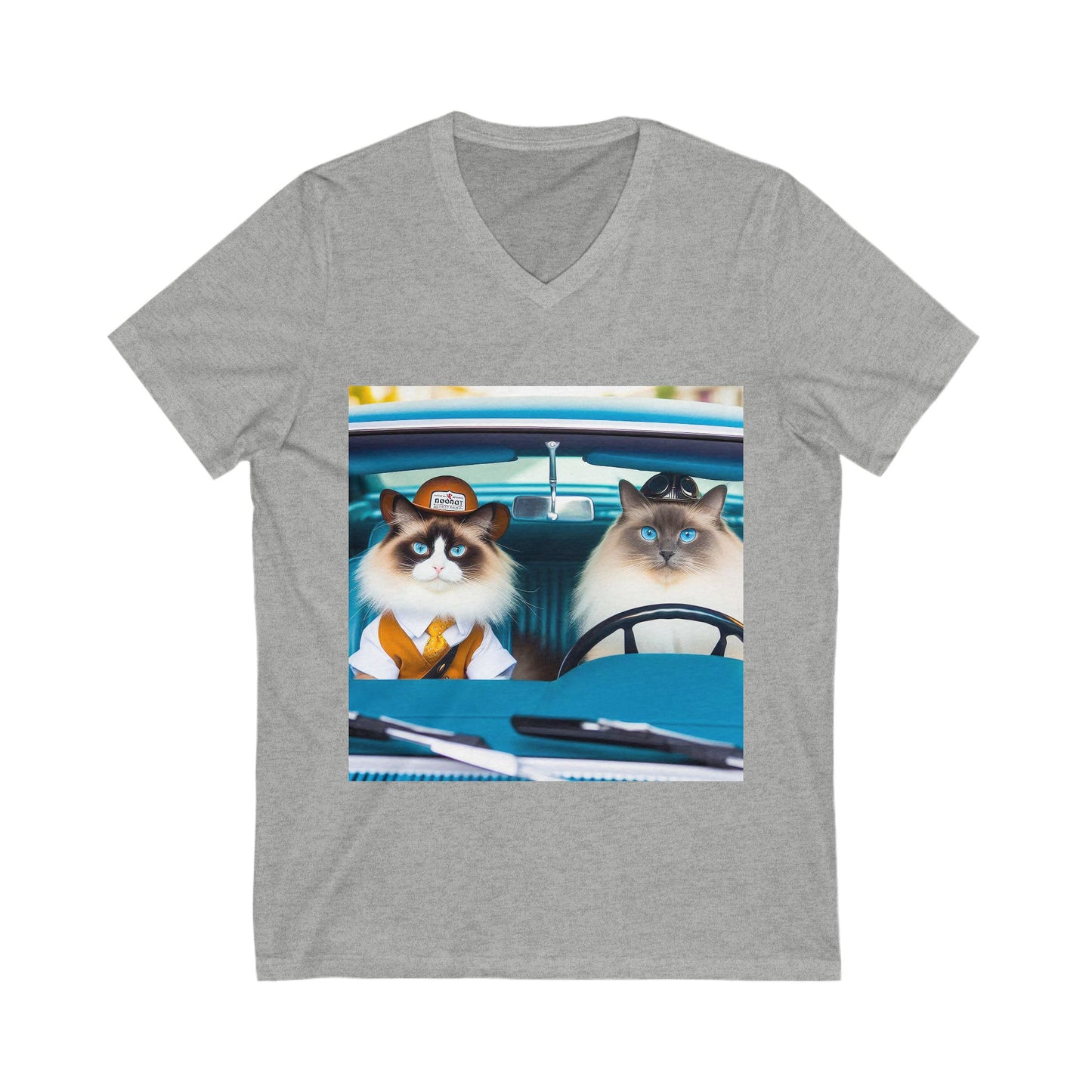 Wacky Ragdoll Cat Unisex Jersey Short Sleeve V-Neck Tee