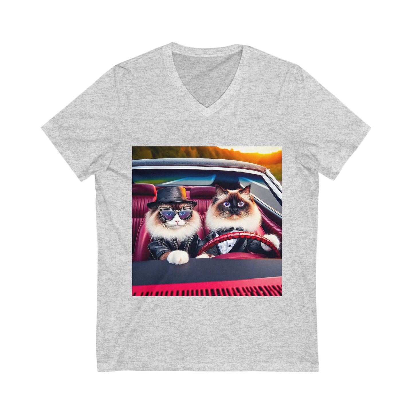 Wacky Ragdoll Cat Unisex Jersey Short Sleeve V-Neck Tee