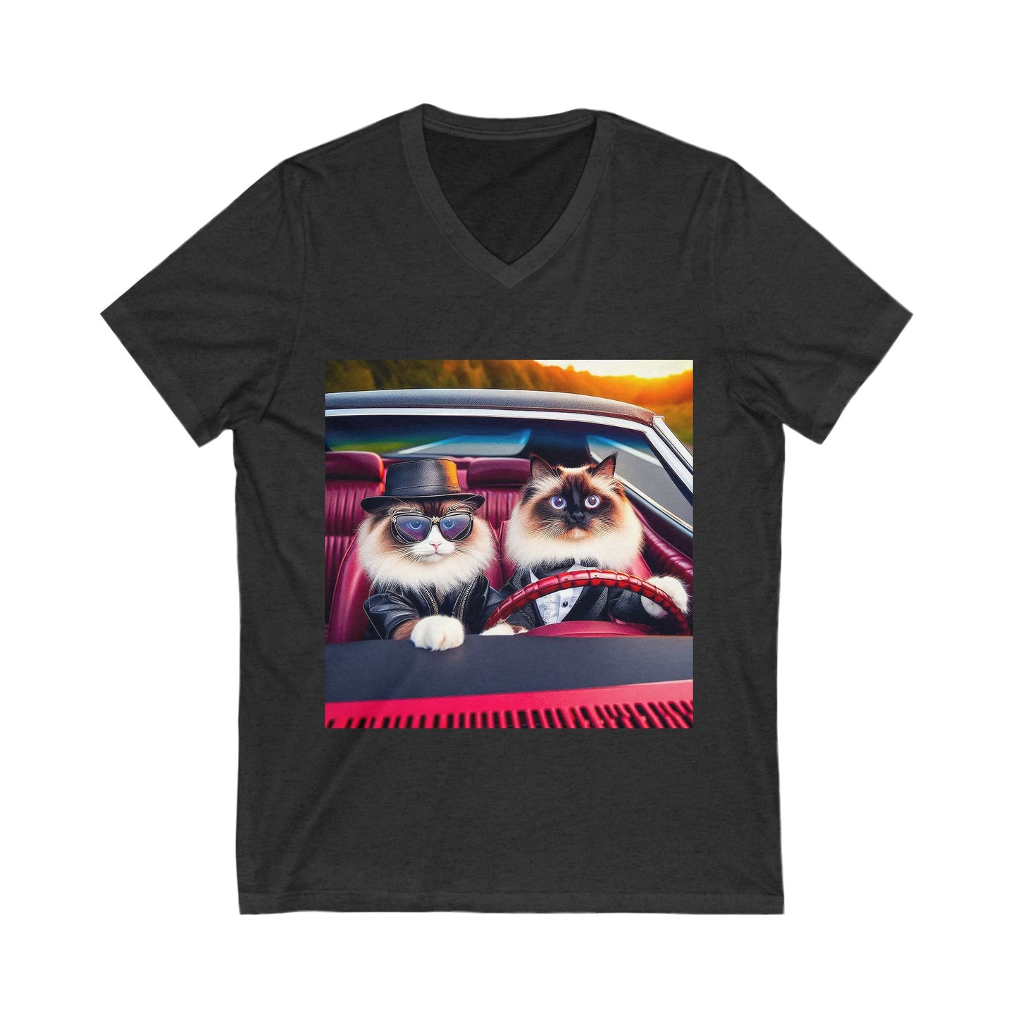 Wacky Ragdoll Cat Unisex Jersey Short Sleeve V-Neck Tee