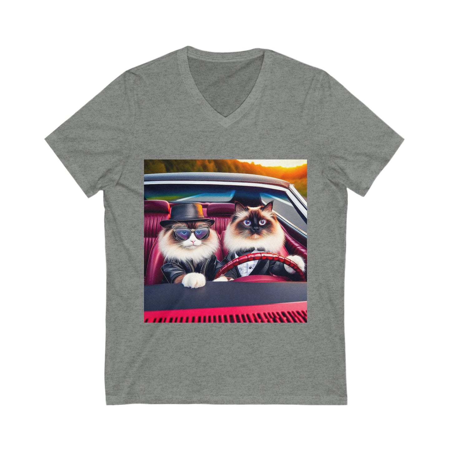 Wacky Ragdoll Cat Unisex Jersey Short Sleeve V-Neck Tee