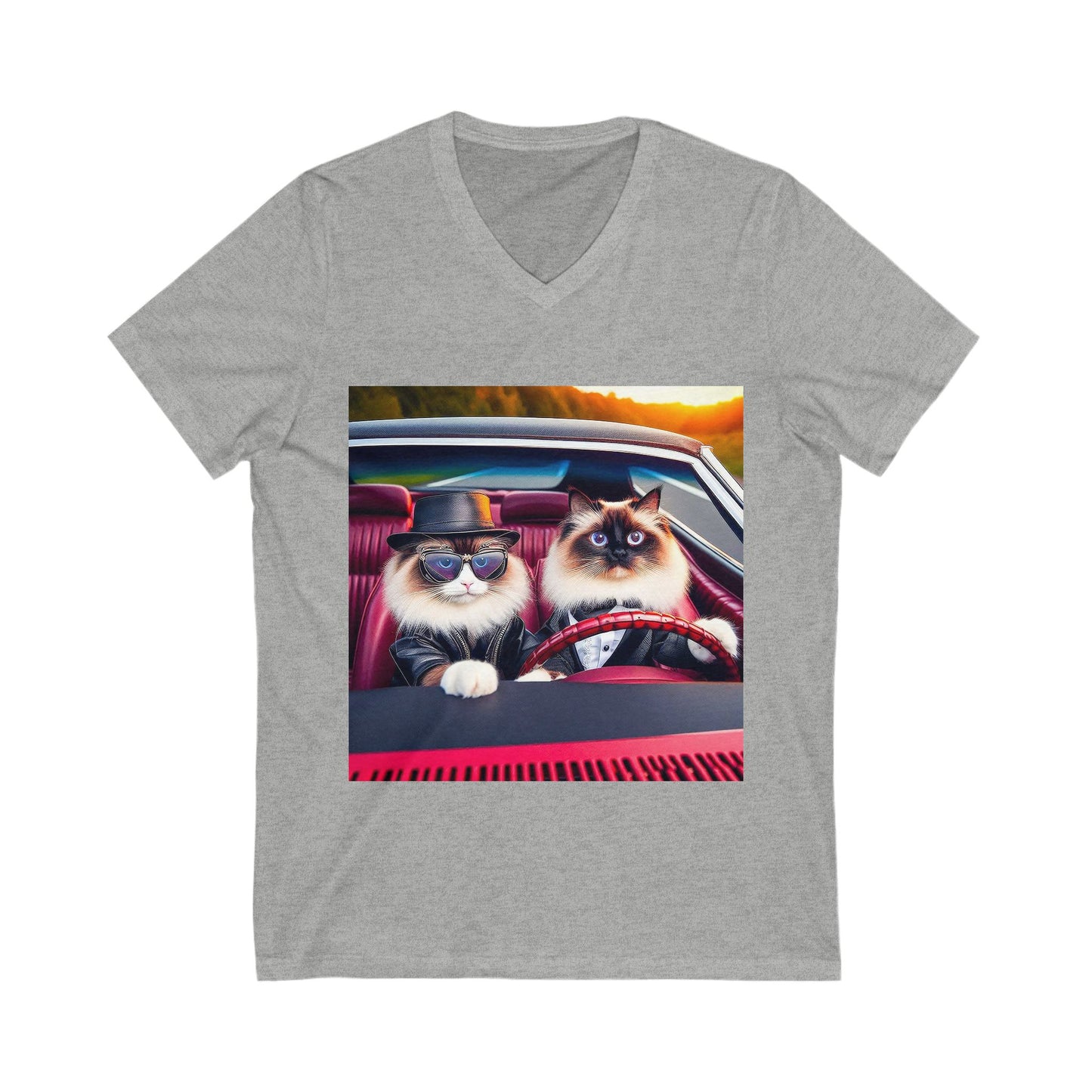 Wacky Ragdoll Cat Unisex Jersey Short Sleeve V-Neck Tee