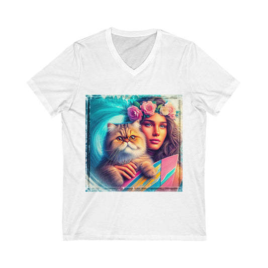 Persian Cat Unisex Jersey Short Sleeve V-Neck Tee